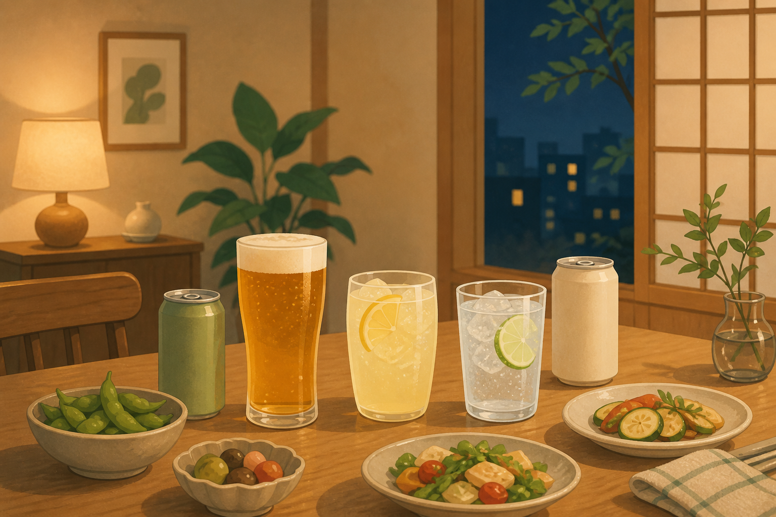 お酒とノンアルコール飲料の食卓イメージ