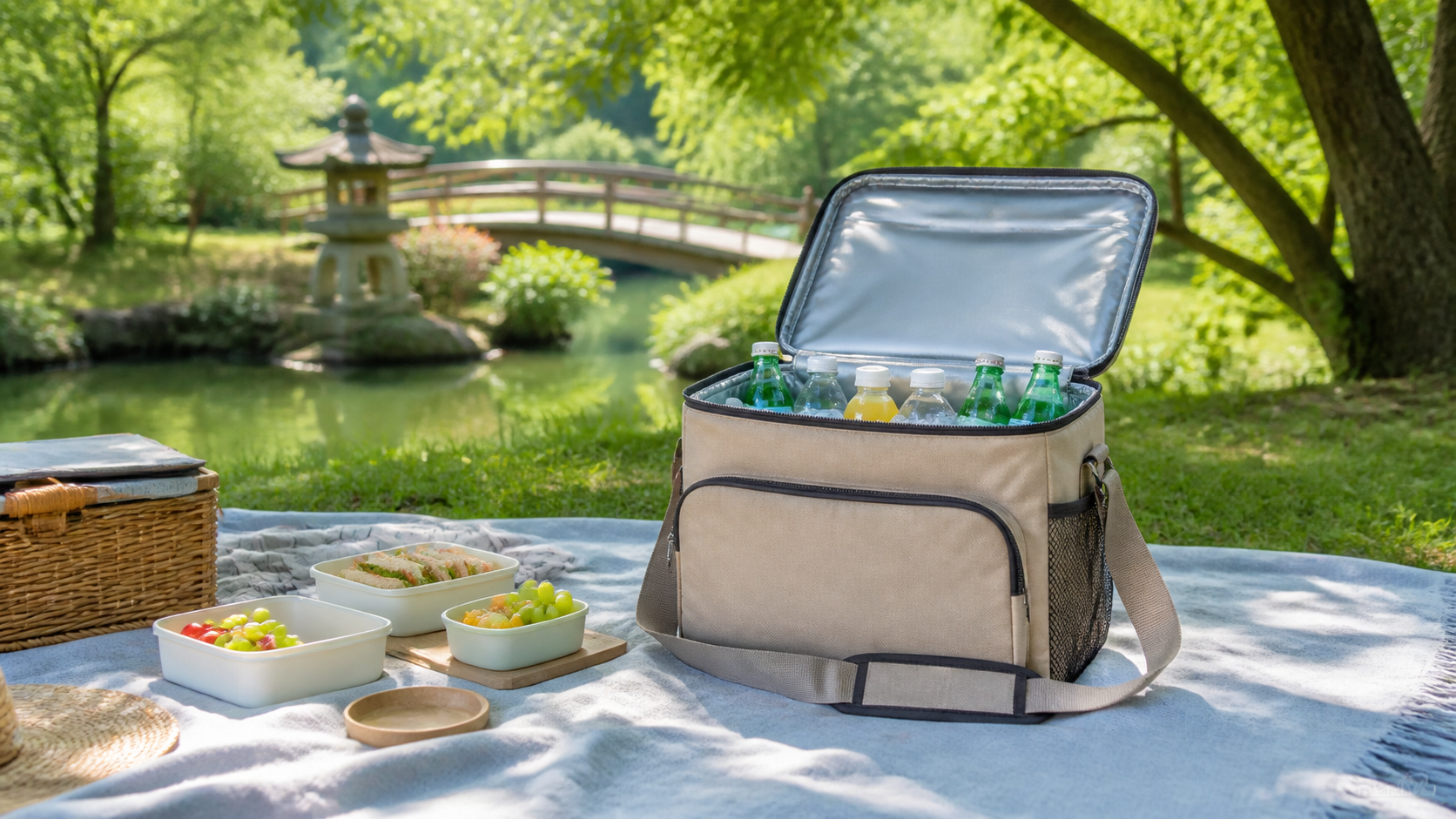 夏のピクニックで使う保冷バッグのイメージ
