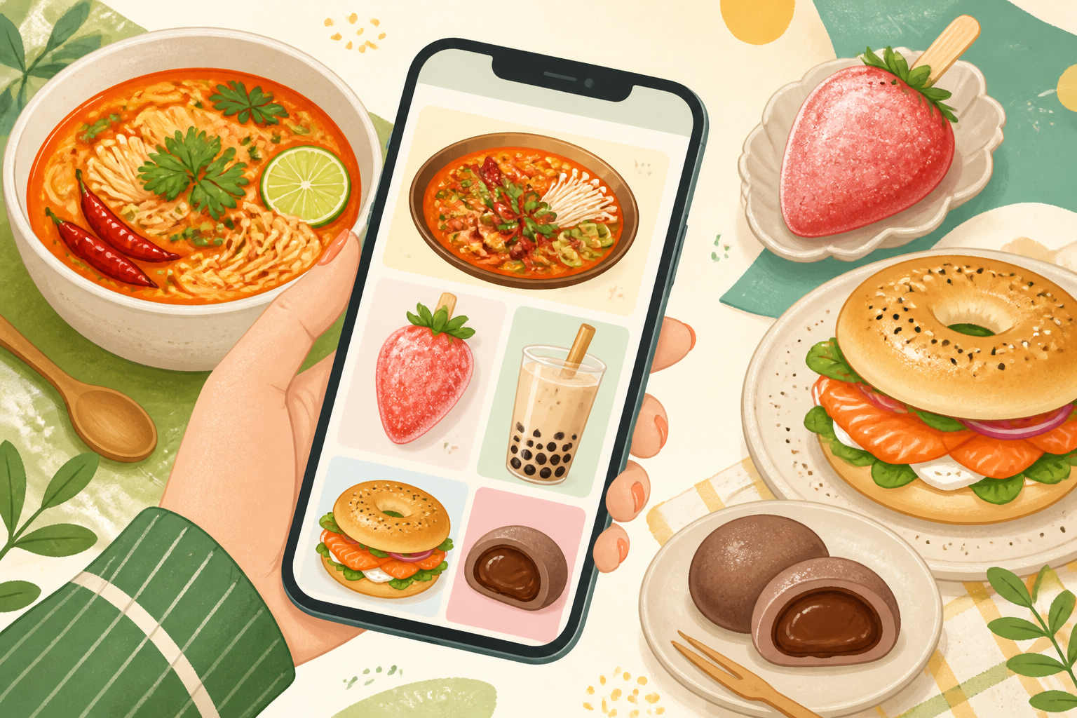 スマートフォンで話題の食品を見るイメージ
